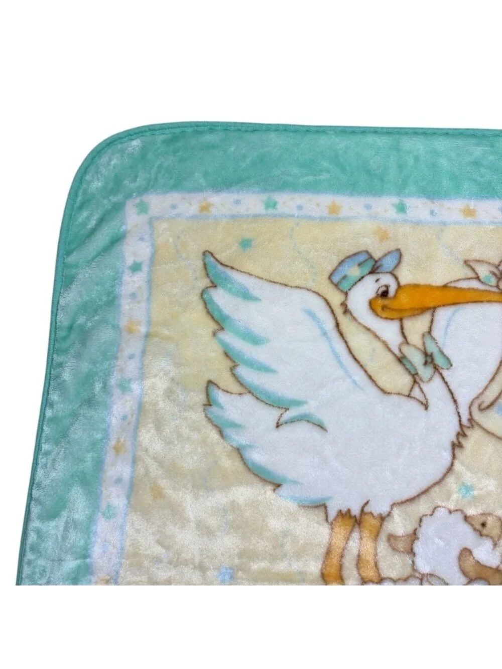 Rare Vintage Novatex Plush Baby Blanket Stork Teddy Bear Lamb Nursery Unisex